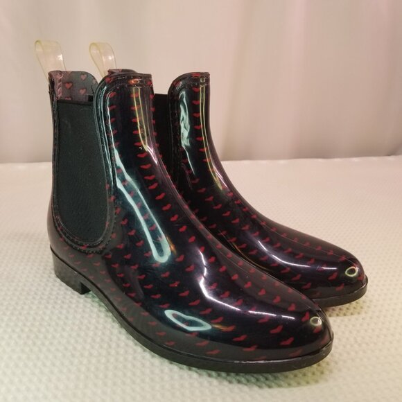 Henry Ferrera Women's Ankle Rain Boots Size 7 Red Hearts Navy - Picture 5 of 10